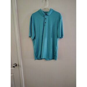 Grand Slam Performance‎ Mens XL Turquoise Blue Striped Short Sleeve Golf Polo